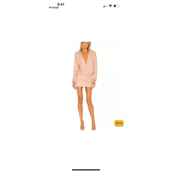 L'Academie REVOLVE Sequin Dress- Peach Sequin Long Sleeve Mini Cocktail Dress - Picture 1 of 14